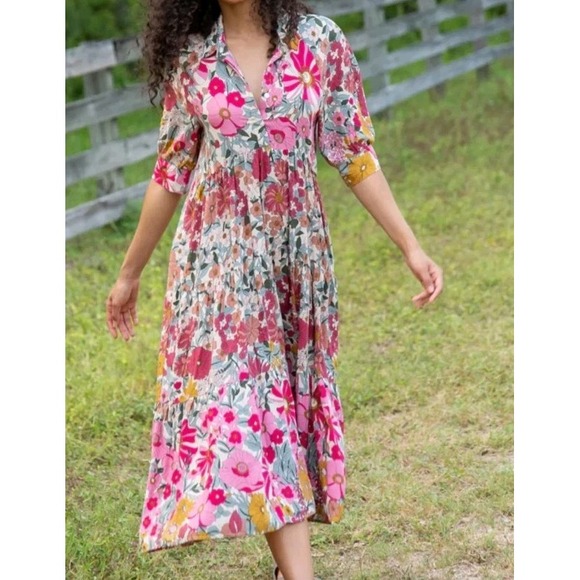 Natural Life Dress Large Rebecca Midi Cottage Core Peasant Boho Festival New - Picture 1 of 16